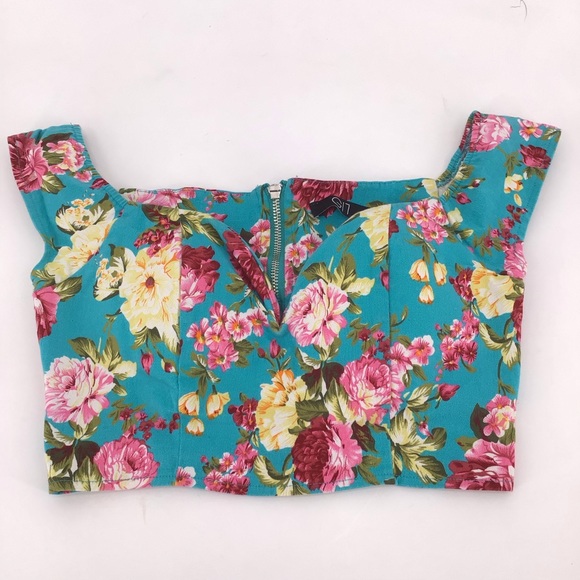 GI7 Blue Floral Print Underwire Crop Top Size Medium - Picture 1 of 9